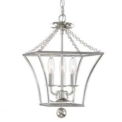 Broche 3-Light Antique Silver Chandelier by Crystorama