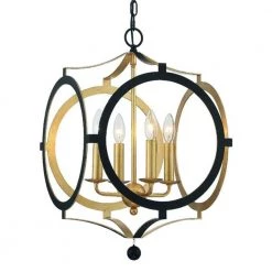 Odelle 4-Light Black + Antique Gold Cage Chandelier by Crystorama