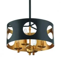 Odelle 4-Light Black and Antique Gold Pendant by Crystorama