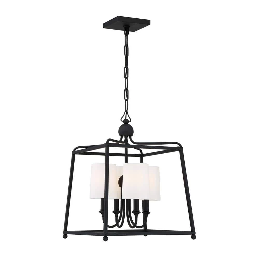 Sylvan 4-Light Black Forged Chandelier with Silk Shade by Crystorama 3 Sylvan 4-Light Black Forged Chandelier with Silk Shade by Crystorama