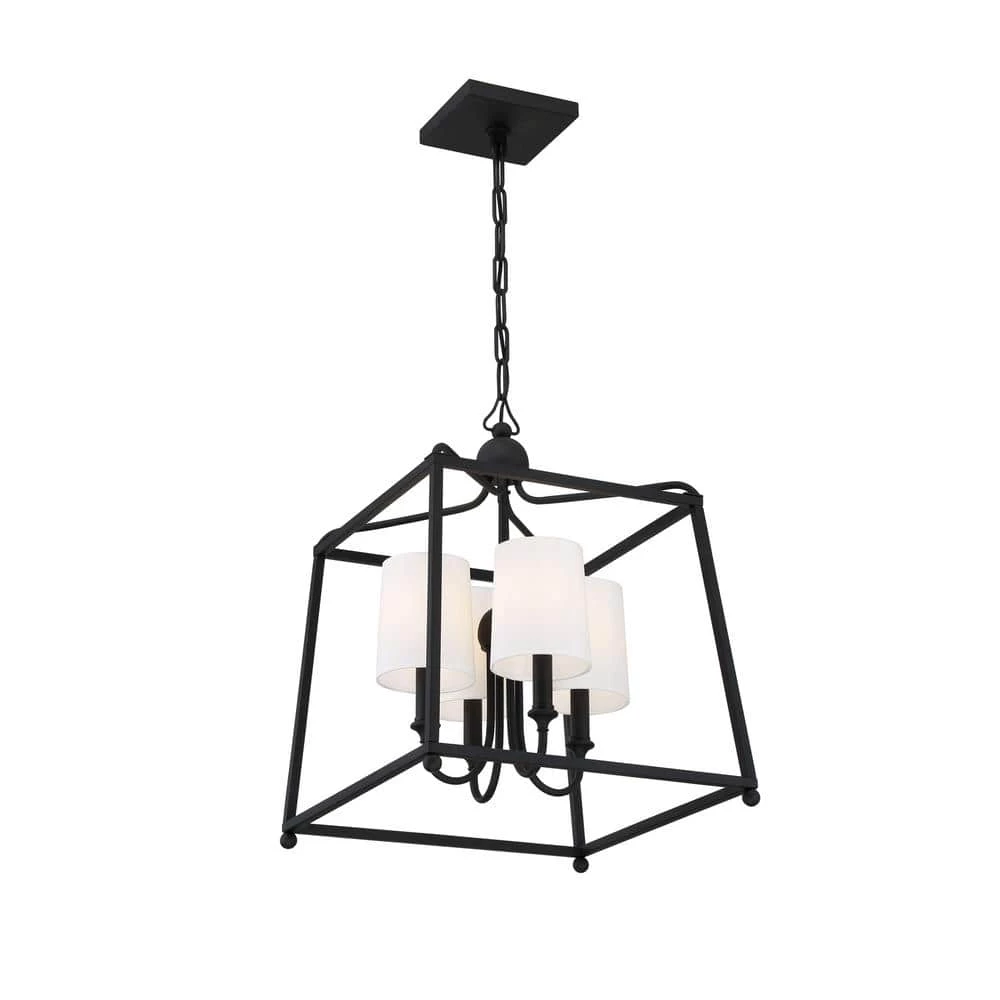 Sylvan 4-Light Black Forged Chandelier with Silk Shade by Crystorama 4 Sylvan 4-Light Black Forged Chandelier with Silk Shade by Crystorama - Image 2