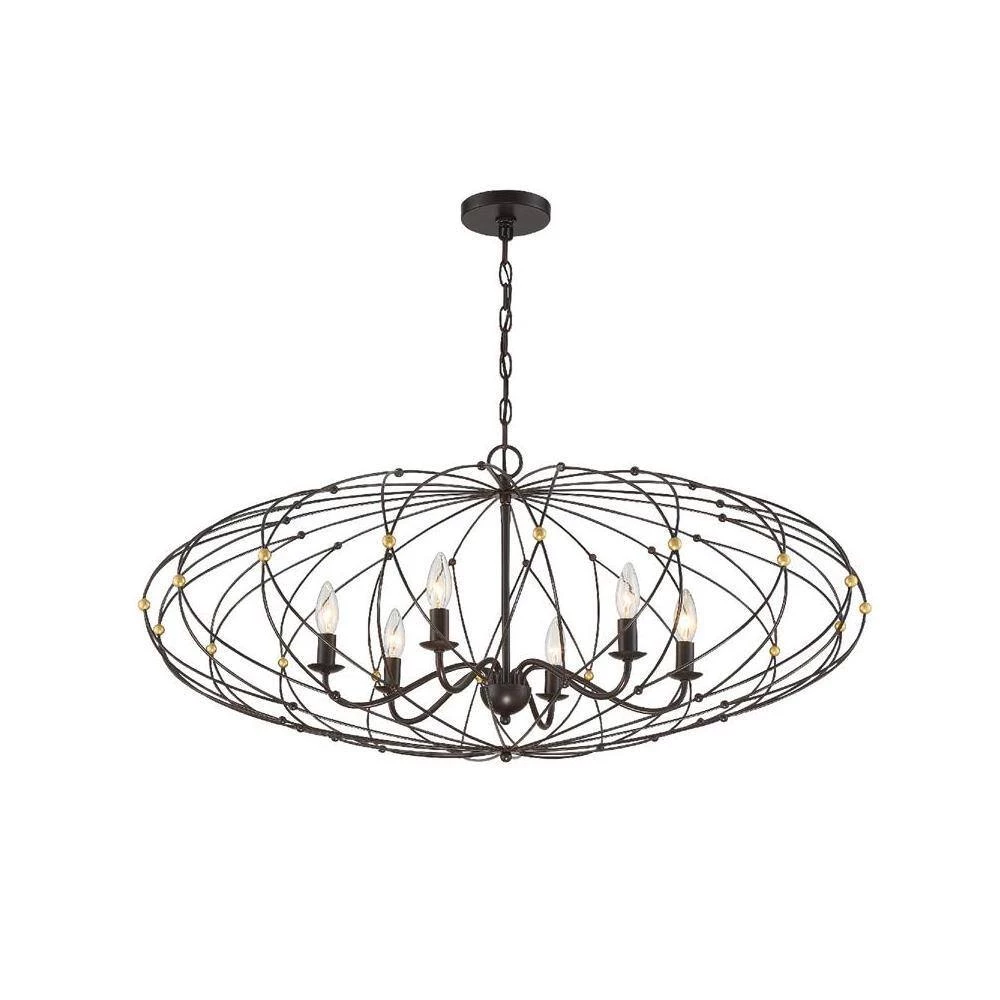 Zucca 6-Light English Bronze + Antique Gold Cage Chandelier by Crystorama 6 Zucca 6-Light English Bronze + Antique Gold Cage Chandelier by Crystorama - Image 4