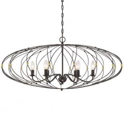 Zucca 6-Light English Bronze + Antique Gold Cage Chandelier by Crystorama