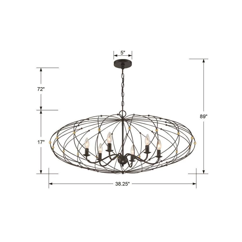 Zucca 6-Light English Bronze + Antique Gold Cage Chandelier by Crystorama 9 Zucca 6-Light English Bronze + Antique Gold Cage Chandelier by Crystorama - Image 7