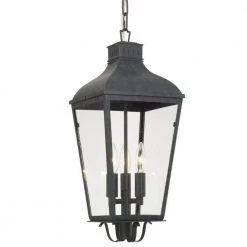 Dumont 3-Light Black Lantern Outdoor Chandelier by Crystorama