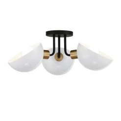 Gigi 22.75 in. 3-Light Matte Black + Aged Brass Flush Mount by Crystorama
