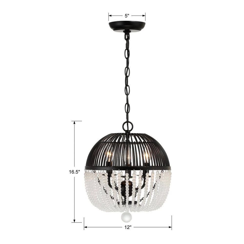 Duval 3-Light Matte Black Chandelier by Crystorama 7 Duval 3-Light Matte Black Chandelier by Crystorama - Image 5