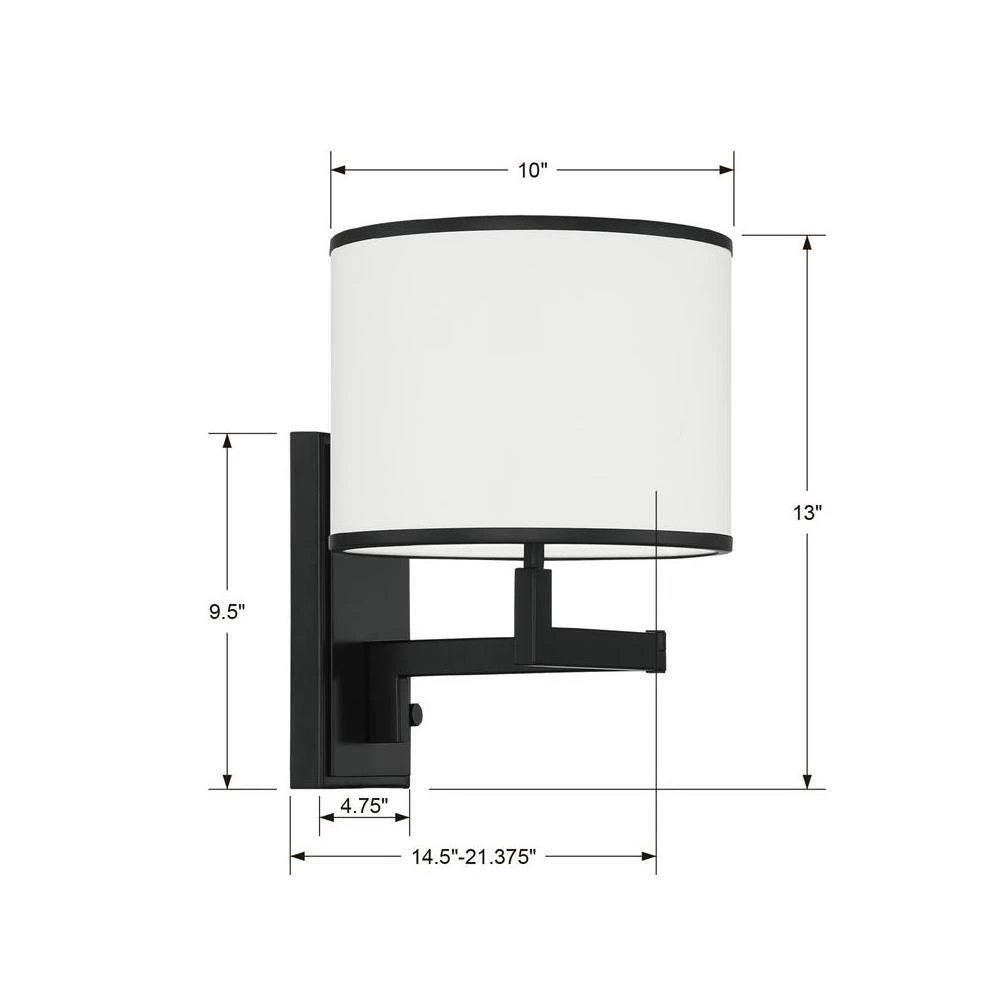 Madison 1-Light Matte Black Sconce by Crystorama 6 Madison 1-Light Matte Black Sconce by Crystorama - Image 4