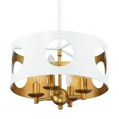 Odelle 4-Light Matte White and Antique Gold Pendant by Crystorama