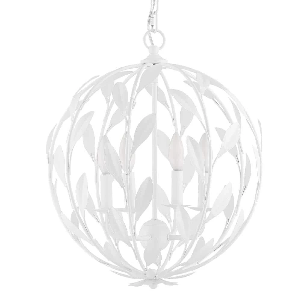 Broche 4-Light Matte White Cage Chandelier by Crystorama 3 Broche 4-Light Matte White Cage Chandelier by Crystorama