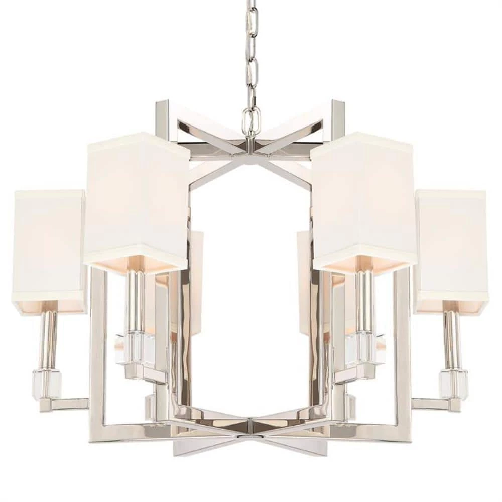Dixon 6-Light Polished Nickel Standard Chandelier with Silk Shade by Crystorama 3 Dixon 6-Light Polished Nickel Standard Chandelier with Silk Shade by Crystorama